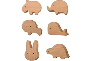 MOROBOR 6pcs Wild Animal Beech Wood Handles,Rabbits, Hippos, Turtles, Lions, Whales, Elephants Shape Handles for Children's R