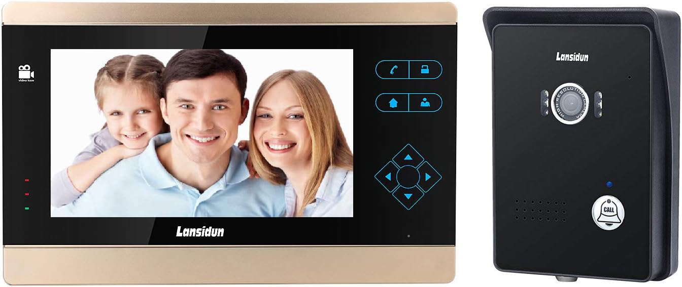 Lansidun Video Door Phone 7 inch Intercom Entry System Wired Monitor Doorbell Front-Door Camera Chime with Night Vision, Remote Unlock, Photo Record