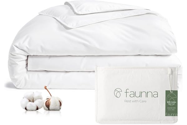 FAUNNA White Duvet Cover Queen Size, 1 Piece 100% Cotton Comforter Protector, Bed Bug and Dust Mite Proof, Zipper Closure, Hy