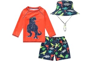 FRAPRASTY Toddlers and Baby Boys' 3-Piece Swimsuit Trunk and Rashguard Sun Hat Set