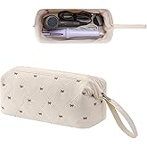RSRSLEII Large Quilted Hair Tools Travel Bag with Bow Pattern,Waterproof Hair Styling Accessories Storage Case for Shark FlexStyle, Dyson Airwrap Hair Dryer, Curling Iron, Revlon Hair Tools(Beige)