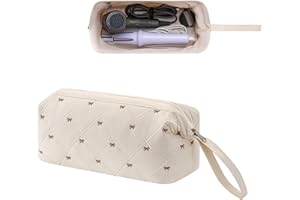 RSRSLEII Large Quilted Hair Tools Travel Bag with Bow Pattern,Waterproof Hair Styling Accessories Storage Case for Shark FlexStyle, Dyson Airwrap Hair Dryer, Curling Iron, Revlon Hair Tools(Beige)