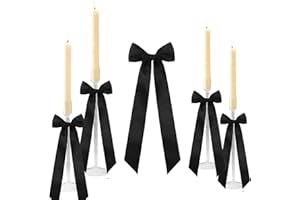 Meseey 12 Pcs Black Candlestick Decoration Bows Candle Holder with 5X13.5 Inch Decorative Satin BowsFor Bridal Showers, Birthdays Centerpieces Table Decor(Black)