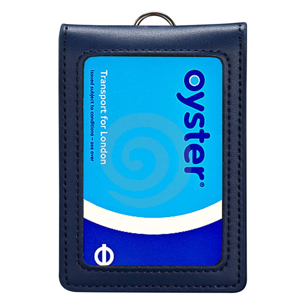 Hibate Genuine Leather Oyster Card Holder Bus Travel Pass Holders - Blue