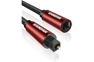 SOUNDFAM Optical Extension Cable 10 Feet, TOSLINK Male to Female Cable for Home Theater Soundbar TV - Wine Red