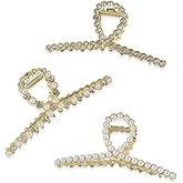 3 Pieces Rhinestone and Pearl Hair Claw Clips for Women Gold Metal Claw Clip Grils Decorative Large Elegant Hair Clips (Style 1)