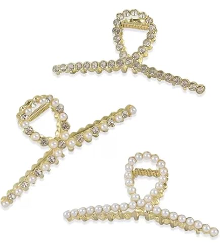 Amazon.com : 3 Pieces Rhinestone and Pearl Hair Claw Clips  display picture 3