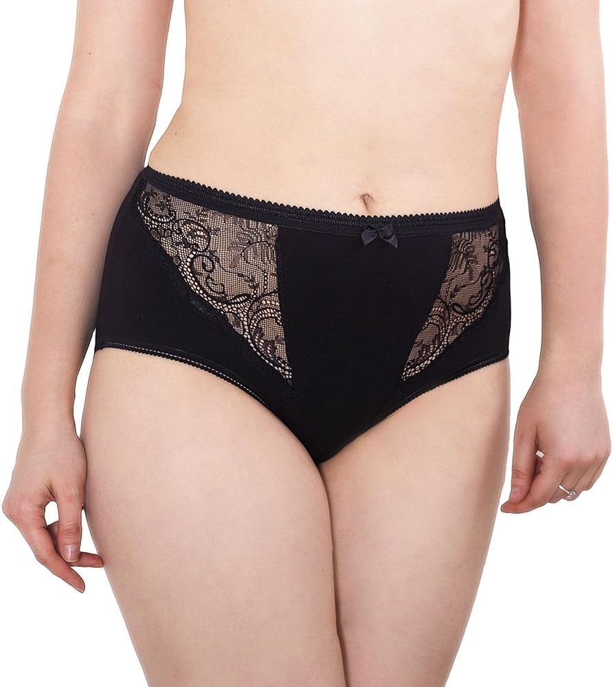 Women's Underwear Panties Pack Cotton Brief High Cut Lace Trim Plus Size Undies