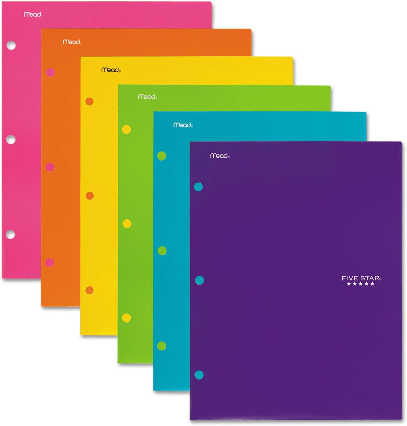 Five Star 4 Pocket Folders, 2 Pocket Folders plus 2 additional Pockets, Assorted Colors, 6 Pack (38056) : Office Products