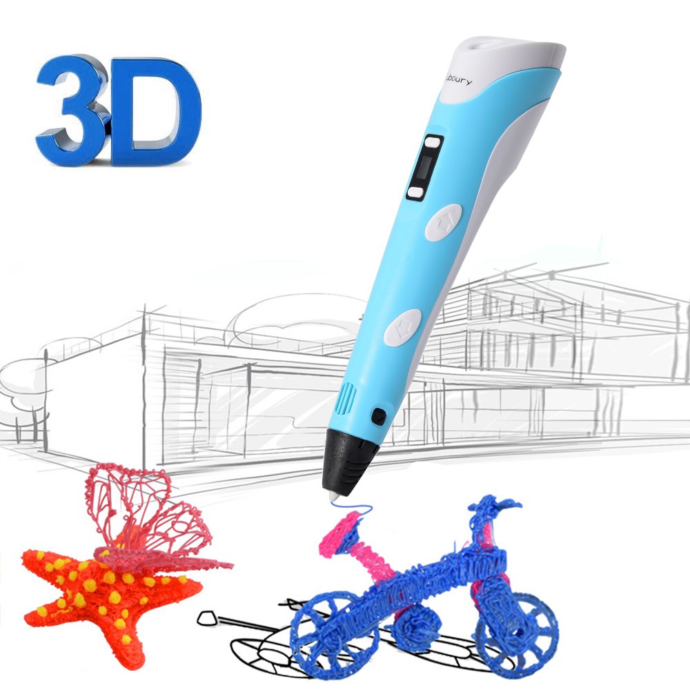 3D Printing Pen for Kids,Juboury JBY-II 3D Drawing Pen with LCD Temperature Display for Model Printing,Art Design,DIY and Crafts Drawing-Compatible with 1.75mm ABS and PLA Filament (Blue)