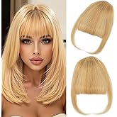 HAITOO Clip in Bangs, 100% Real Human Hair Wispy Fake Bangs Hair Clip for Women Ash Blonde Natural Curtain Fringe with Temples Hairpieces for Daily Wear (Wispy Bangs, Ash Blonde)