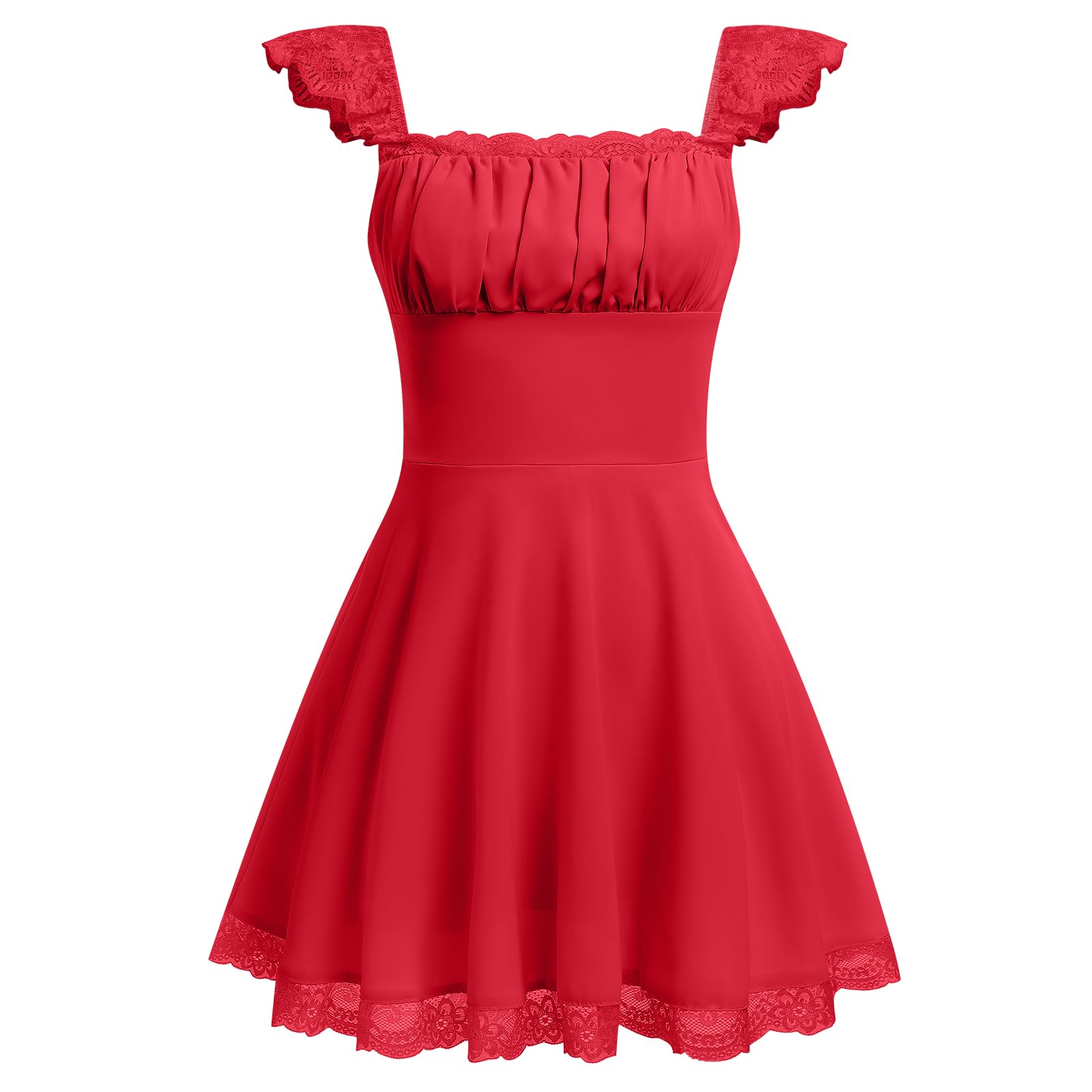 Women's Mini Party Dress - Boat Neck Sleeveless, Ruffle Hem, Ruched Corset, Summer Casual - View #7