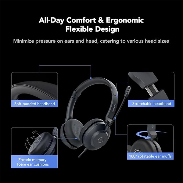 NUROUM HP21 USB HEADSET WITH MICROPHONE FOR PC, AI NOISE CANCELLING MIC FOR WORK, WIRED HEADSET FOR CALL CENTER/OFFICE, MUTE BUTTON, USB-A/TYPE-C FOR COMPUTER/LAPTOP/DESKTOP, COMPATIBLE W/ZOOM/TEAMS