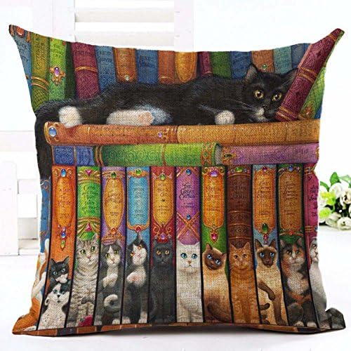 Olibay Linen Artistic Lovely Kitten Cat Pillow Case Sofa Cushion Cover Home Decor 18x18"