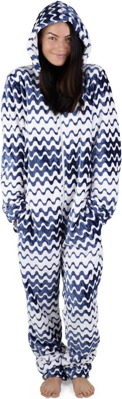 Womens Onesie Fleece Twosie Super Soft Women Pyjamas Jumpsuit for Woman Two Colours Geometric Lines Stars