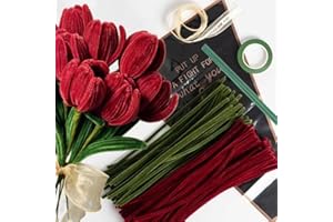 NafuXiaJJia Rose Pipe Cleaner Kit with 150 Pcs Pipe Cleaners Colourful in 2 Colours（Burgundy,Green,8 Pcs Green Floral Wire,Floral Tape,Glue Sticks,Flower Wrapping Paper and Ribbon