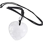 TUMBEELLUWA Carved Stone Heart Shape Necklace Chakra Quartz Pendant with Cord Amulet Healing Crystal Jewelry for Unisex