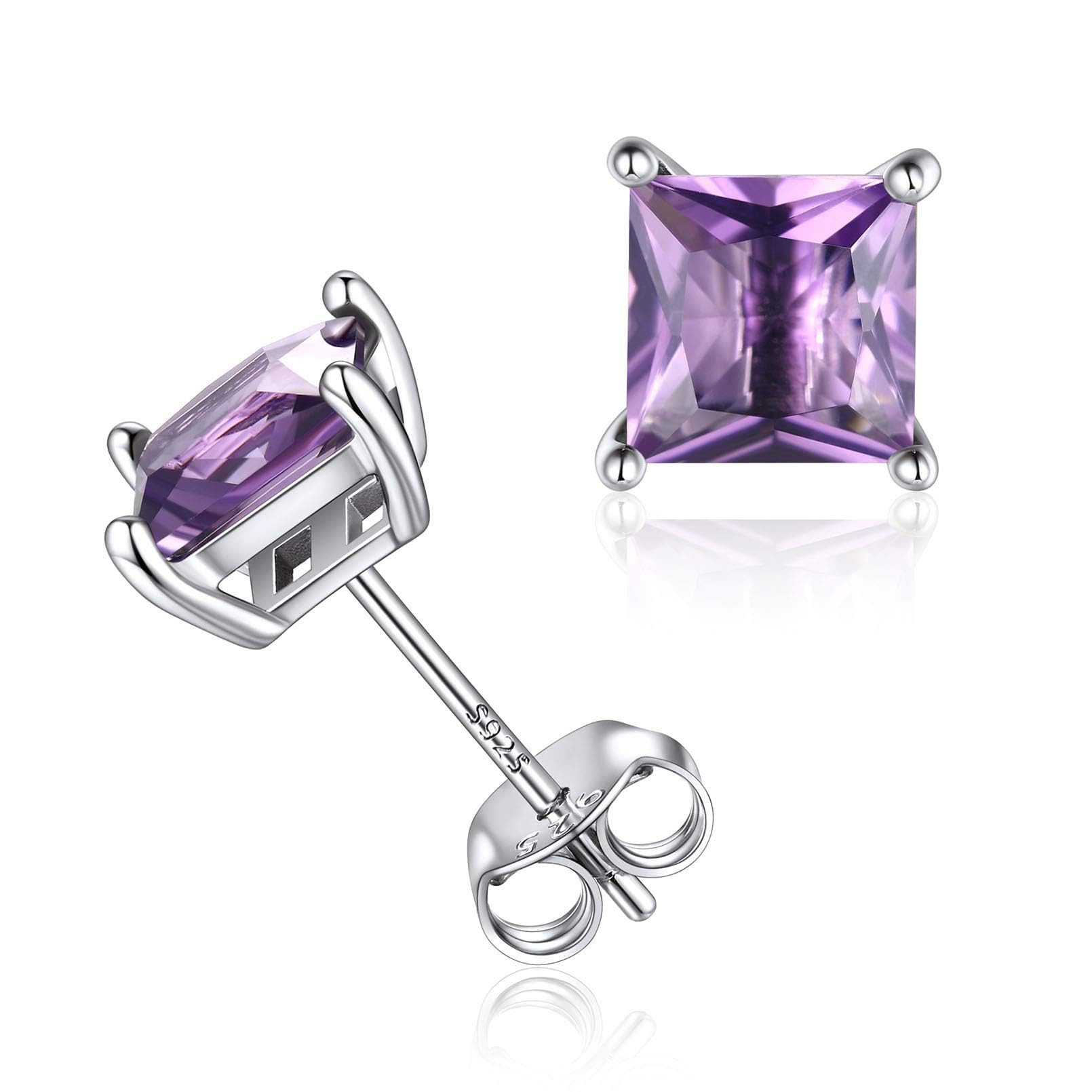 ChicSilver 925 Sterling Silver Birthstone Stud Earrings for Women June Simulated Alexandrite Square Ear Stud Fits Sensitive Ears