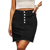 Sidefeel Women's Jean Skirt Stretchy Ripped Frayed Button Fly Summer Denim Skirt