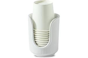 Dobbyby Ceramic Bathroom Cup Dispenser with Stylish Vertical Stripes - Disposable Mouthwash Cup Holder Holds 3-4oz Paper Cups