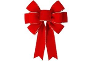 SIMISI RIBBON Red Christmas Bows Decorations Big Velvet Bow with Wired Gold Border for Tree Topper, Wreaths, Outdoor, Garland, Outside (12 * 14 inch)