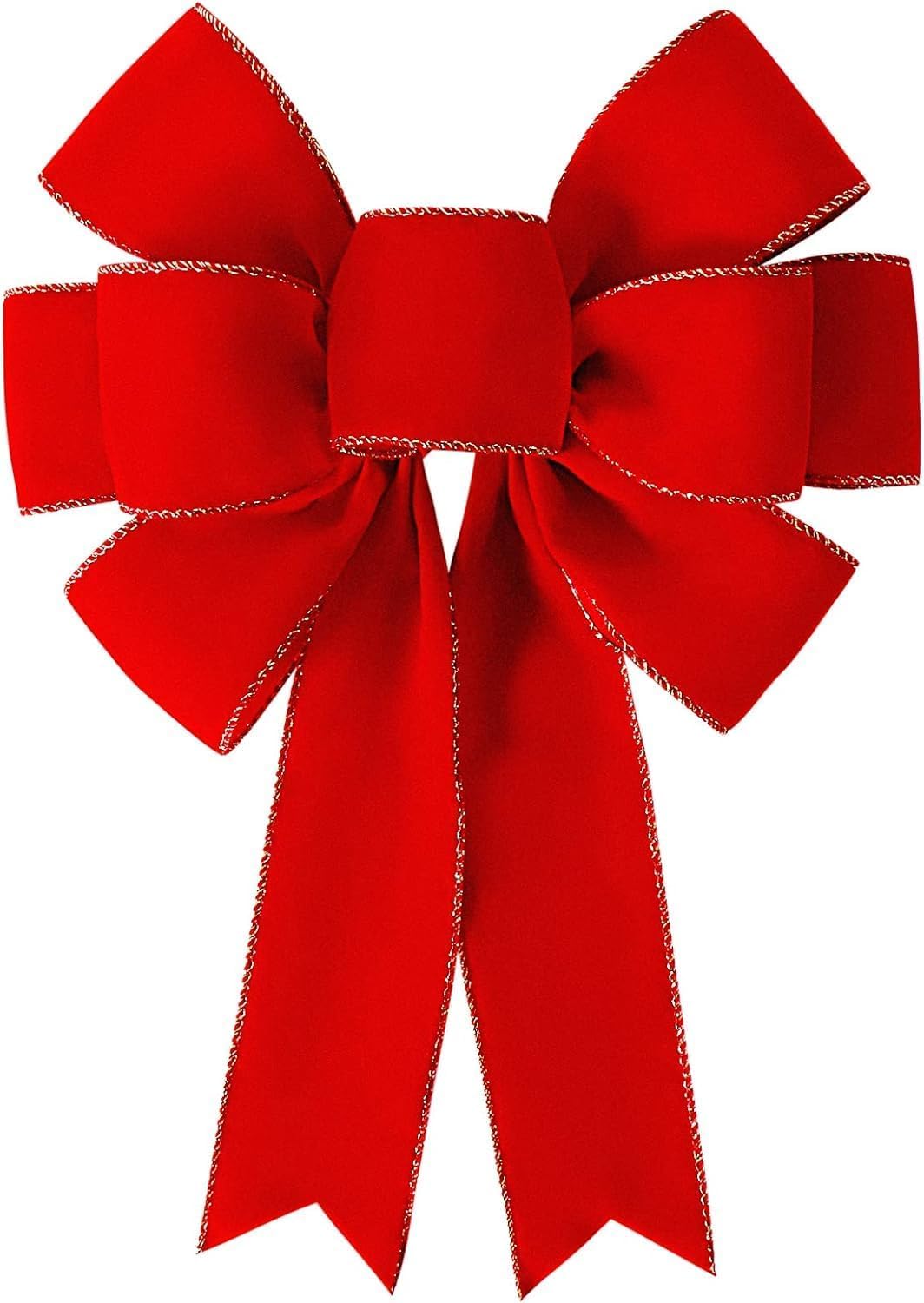 Photo 1 of Red Christmas Bows Decorations Big Velvet Bow with Wired Gold Border for Tree Topper, Wreaths, Outdoor, Garland, Outside (12 * 14 inch)