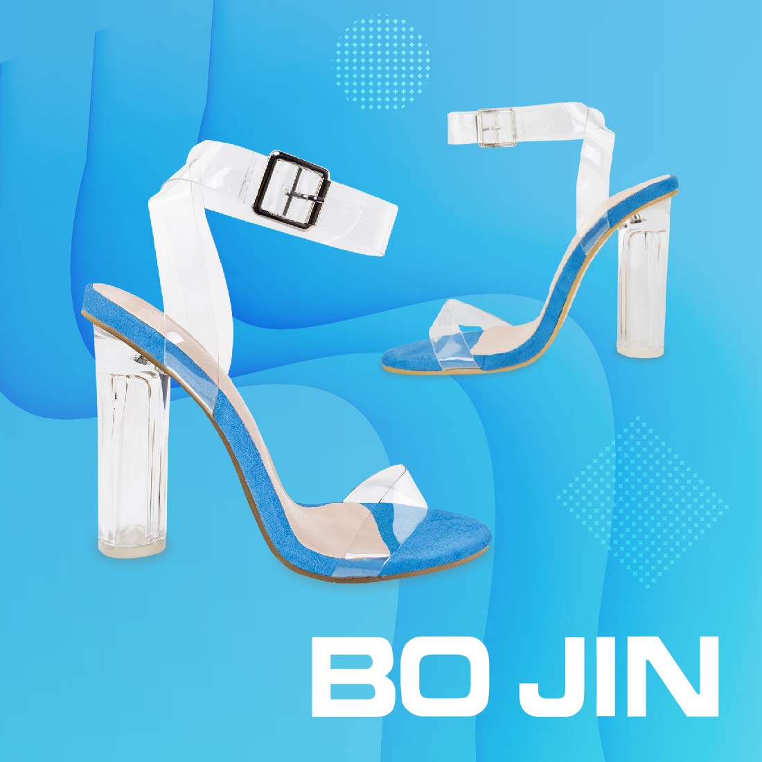 Women's High Heel Sandals Ankle Strap Block Clear Chunky Heels Holidays Party Shoes Wedding Holiday - 9 Neon Blue - Image 3
