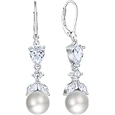 FATACI Women Bridal Wedding Earrings 925 Sterling Silver Mother of Pearl Dangle & Drop Earrings with 5A Cubic Zirconia for Brides Bridesmaids Proms Jewerly Gifts