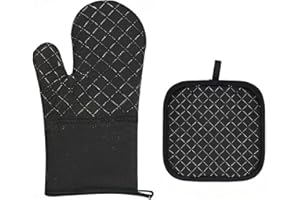 Oven Mitts and Pot Holders, Heat Resistant BBQ Gloves, Silicone Non-Slip Surface, Kitchen Mittens for Baking and Cooking