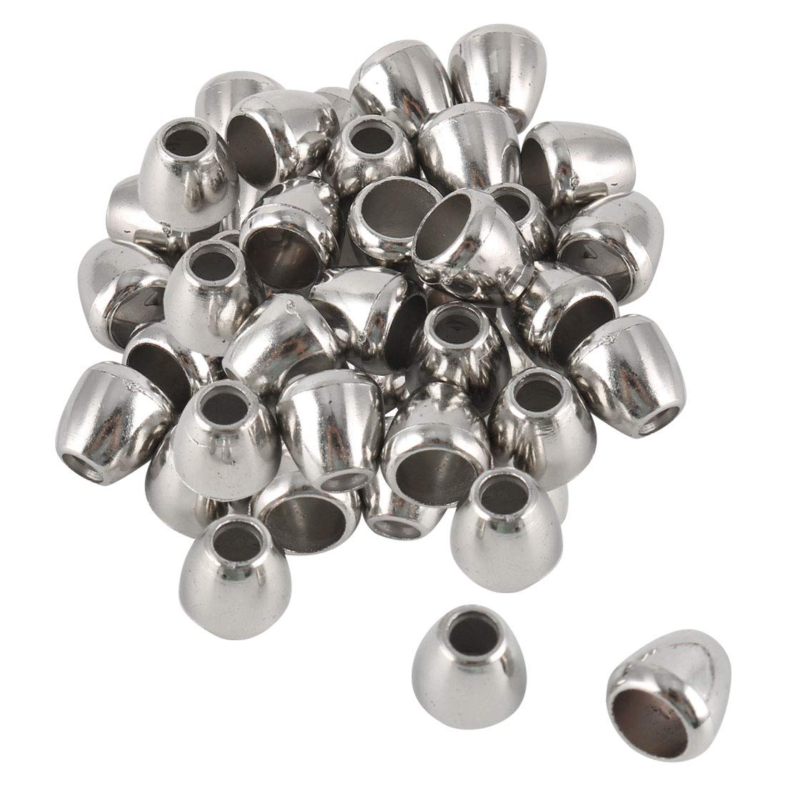 sourcing map 50pcs Plastic Bell Ends Stopper Cord Rope Ends Locks Lanyard Bell Shape Fastener for Backpack Straps Accessories, Silver Tone