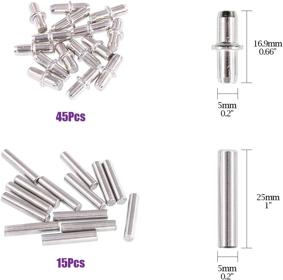 Swpeet 120Pcs 4 Styles Shelf Pins Kit, Top Quality Nickel Plated Shelf Bracket Pegs Cabinet Furniture Shelf Pins Support for Shelf Holes on Cabinets, Entertainment Centers: Home Improvement