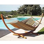 LazyDaze Hammocks 12Feet Wood Arc Hammock Stand and 100% Cotton Fabric Spreader Bar Hammock Combo