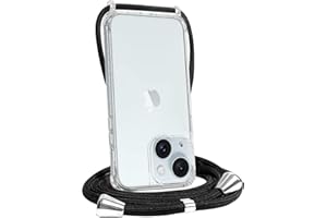 FOQENCCI Clear Case for iPhone 15 Lanyard Phone Case Anti-Yellowing Soft TPU Hard PC Anti-Scratch Shockproof Bumper Protective Cover with Adjustable Black Crossbody Strap for iPhone 15 2023
