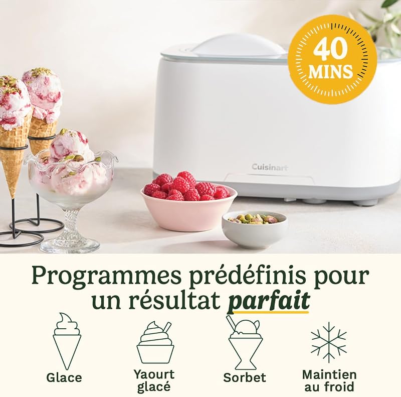 FreezeEase – Sorbetière à auto-refroidissement 3 préréglages | Glace, Sorbet, Yaourt glacé | Aucun pré-congélation nécessaire | Prête en 40 minutes | Fonction de maintien au frais