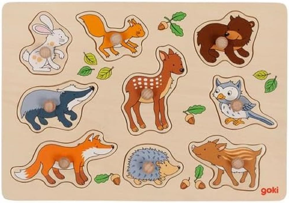 goki 57387 Wooden Puzzle Forest Animals 9 Pieces