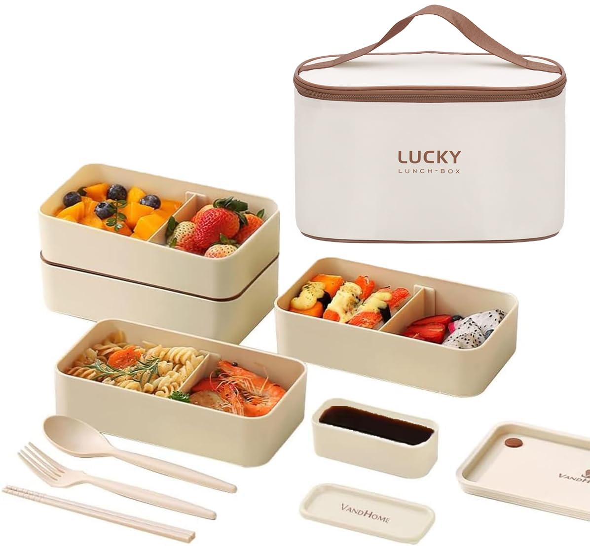 Photo 1 of LANSKYWARE 3 Layer Japanese Lunch Box with Chopsticks, Microwave Safe Bento Lunch Box with Bag and Utensils, Leakproof Stackable BPA-Free Lunch Containers for Adults