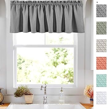 Caromio 24 Inch Kitchen Curtains Black Waffle Woven Textured Short