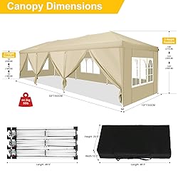 TOOLUCK Canopy 10x30 Pop Up Canopy Tent with 8