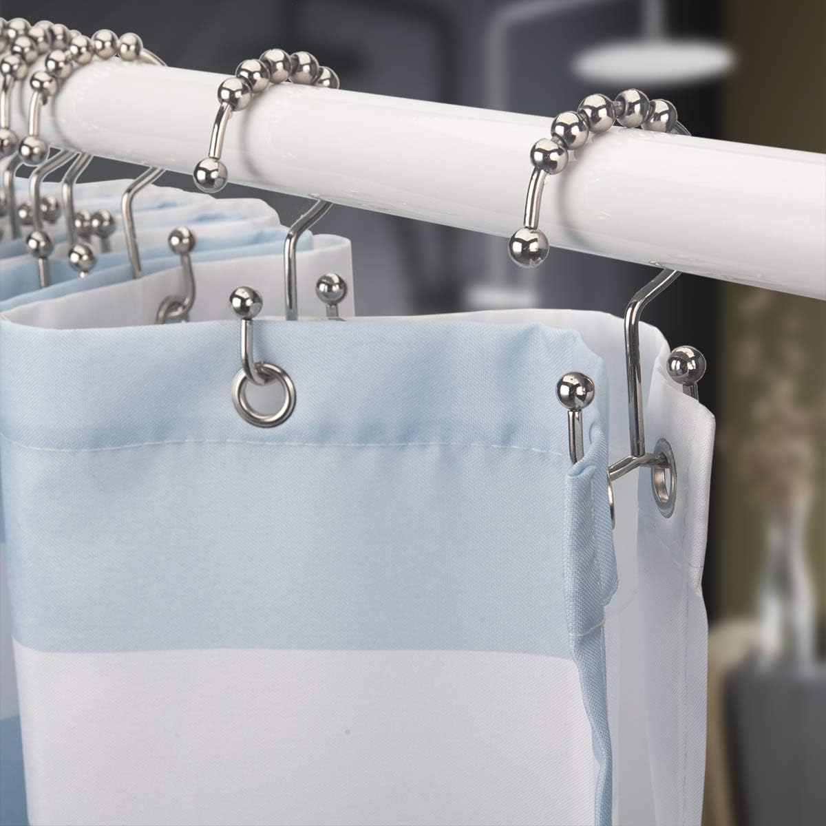 Titanker Shower Curtain Hooks Rings, Rust-Resistant Metal Double Glide Shower Hooks for Bathroom Shower Rods Curtains, Set of 12 Hooks - Nickel: Home & Kitchen