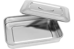 Stainless Steel Instrument Tray Organizer Holder with Lid & Handle Grip 12"x8"x2"