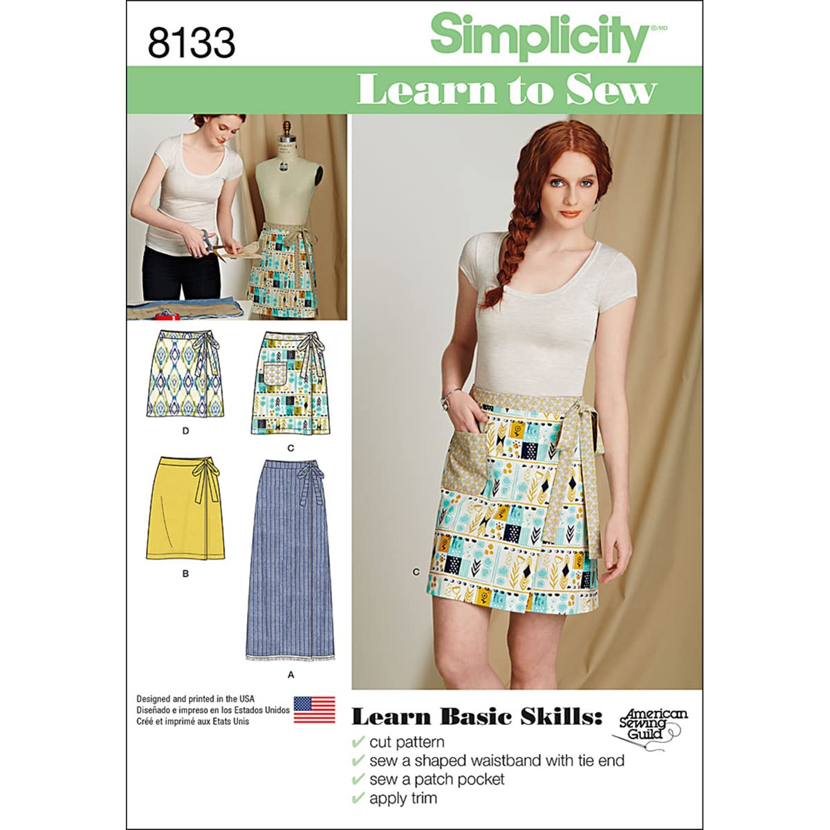 Simplicity Pattern 8133 Misses' Learn to Sew Wrap Skirts Sewing Patterns, White,22.00 x 15.00 x 1.00 cm