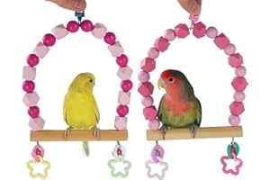 GUANLANT 2 Pack Wooden Bird Swings Toy for Parakeets,Cockatiels Cage Perches Stands for Small Medium Parrots,Budgies Hanging Swing with Chewing Bell Playground Gym Accessories for Lovebirds Budgerigar Finch