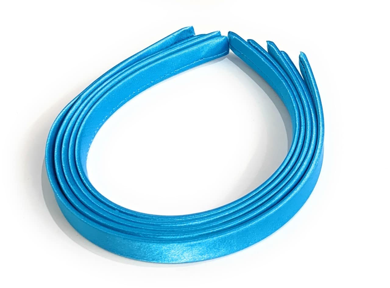 5 x 15mm Thick Plain Satin Headbands Pack School Girls Alice Hair Band DIY Headband Set UK (Aqua Blue)