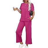 OFEEFAN Women's Lounge Sets Fashion Outfits Wide Leg Loungewear Side Slit Tracksuit for Vacation Travel Airport S-3XL