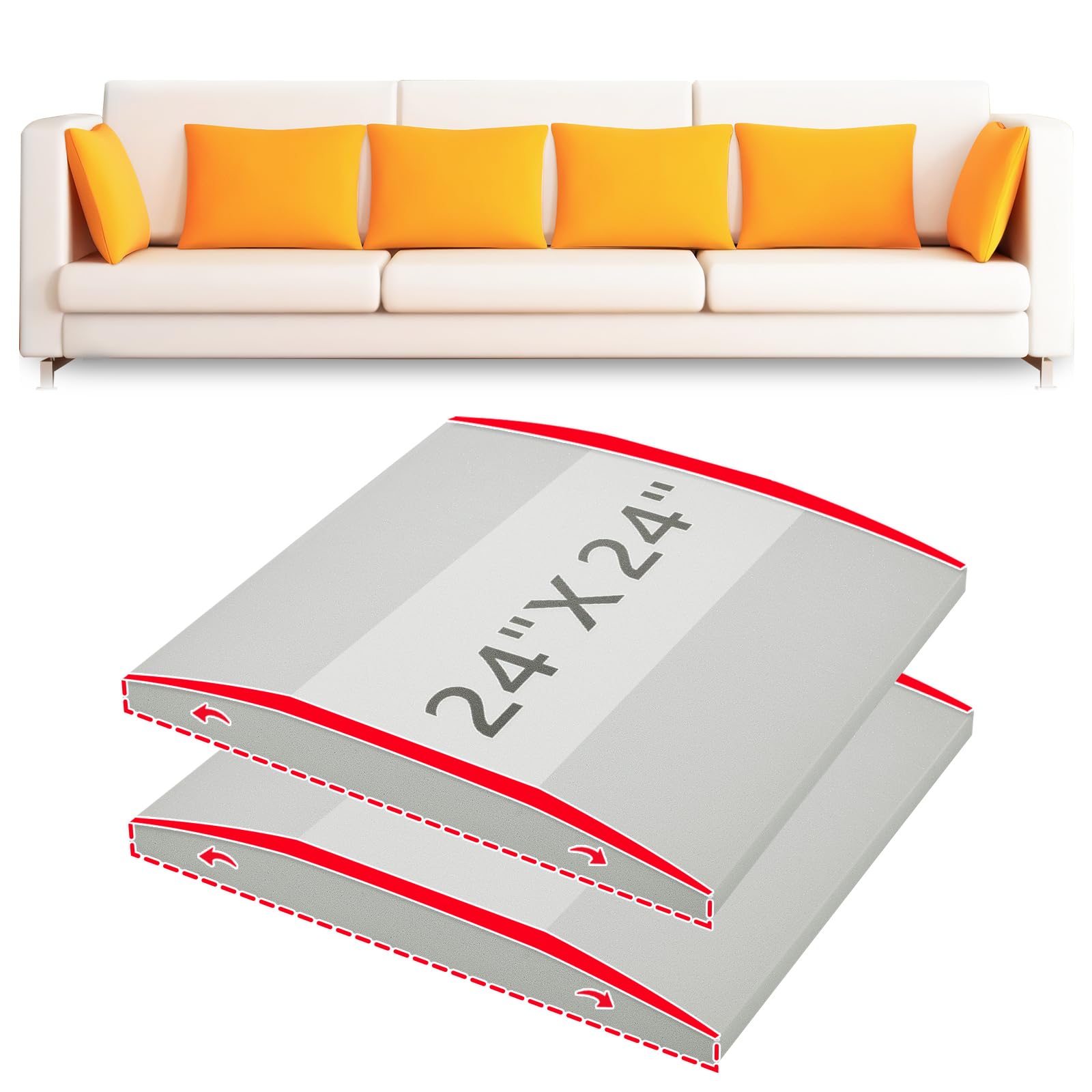 Photo 1 of HAVARGO Couch Cushion Support High Density Foam 24X24X2.4 Inches Sofa Couch Supports for Sagging Cushions Light Grey 2Pc with Anti Slip Mesh Fabric