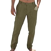 Runcati Mens Casual Pants Elastic Waist Cotton Linen Pants Pleated Loose Fit Lightweight Beach Yoga Trousers