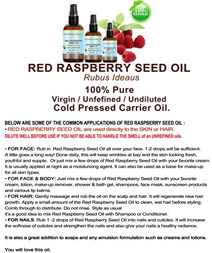 RASPBERRY SEED OIL 100% Pure / Natural / Virgin. Cold Pressed / Undiluted. For Face, Hair and Body. 1 Fl.oz.- 30 ml. by Botanical Beauty