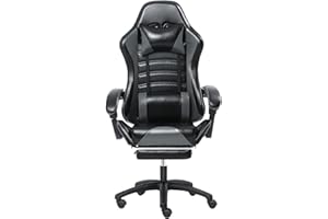 NTIIBCUY Ergonomic Gaming Chair Recliner, PU Leather Racing Game Chairs for Adults, Executive Office Chair Gamer Chair with Massager, Heavy Duty Computer Chair Big and Tall, Grey
