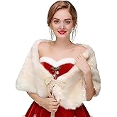 Tgirls Women's Wedding Faux Fur Shawl and Wrap with Ribbon Bridal Fur Stole Fur Scarf for Bride and Bridesmaids