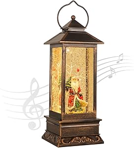 Christmas Decoration Home 12" Lighted Snow Globe Lantern,Christmas Santa Claus Lantern,Water Lantern Glittering with Music USB and Battery Operated Singing Snow Globe